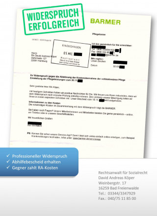 BARMER Widerspruch Pflegegrad-Ablehnung nach MDK-Prüfung