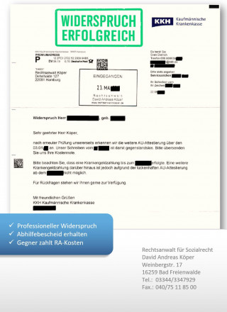 KKH Widerspruch Krankengeld-Einstellung
